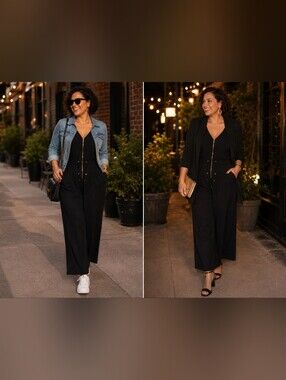 11 Honore Black Maxi Jumpsuit with Gold Zip